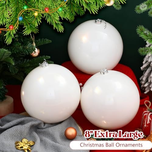 Zubebe 6 Pcs 8 Inch Large Outdoor Christmas Ball Ornaments,White