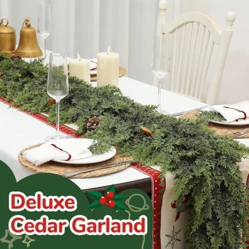 Deluxe 9 FT Artificial Christmas Cedar Garland 240 Larger Tips