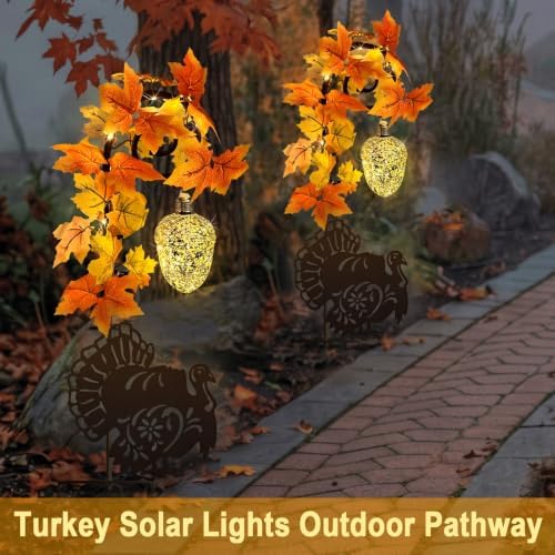 Thanksgiving Decorations Outdoor,Metal Turkey Solar Lights Garden Stakes