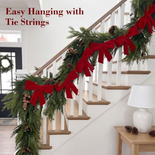 Christmas Decorations - 6 Ft Red Velvet Bow Garland