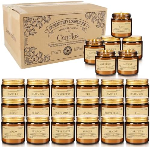 Scented Candle Set 24 Pack, Candle for Home Scented, Odor Eliminating, Stress Relief, Long Lasting Soy Wax Gift Set