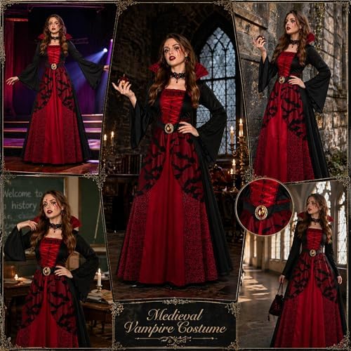 Vampire Costume for Women Gothic Vampire Witch Dress Halloween Adult