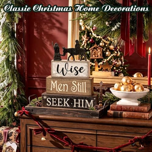 Lineshading 4 Pcs Christmas Table Decor, Wise Men Still Seek Him Sign