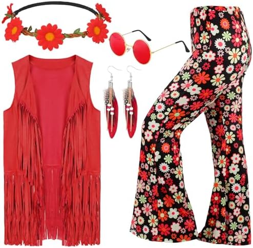 Leumoi 5 Pcs 60s 70s Costume for Women Disco Outfits