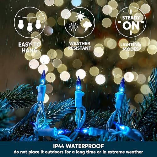 Joiedomi Christmas Lights Outdoor,100 Count Blue Christmas Tree Lights Indoor,21.4ft String Xmas Decorations for Dorm Classroom Bedroom Holiday Wedding Party,White Wire