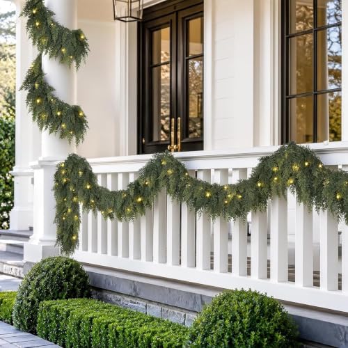 4PCS 6FT Christmas Pre-Lit Cedar Garlands with Lights Pine Garland Decor