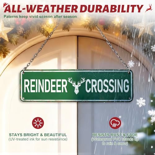 Candy Cane Lane Christmas Decorations 8 Pack, Double-Sided Vintage Street Signs of North Pole/Santa’s Workshop/Gingerbread & More, All-Weather Outdoor Christmas Signs Yard Tree Ornament, 4 x 14 Inch