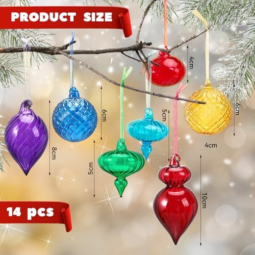 Hungdao 14pcs Vintage Christmas Ornaments Retro Glass Balls, Multicolor