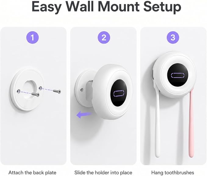 Upgraded Toothbrush Holder, UV & Heated Drying Wall Mounted Toothbrush Cleaner, Aesthetic Tooth Brush Holder for Bathroom Fits Most Toothbrushes, Auto-Cycle Electric Organizer, for Family