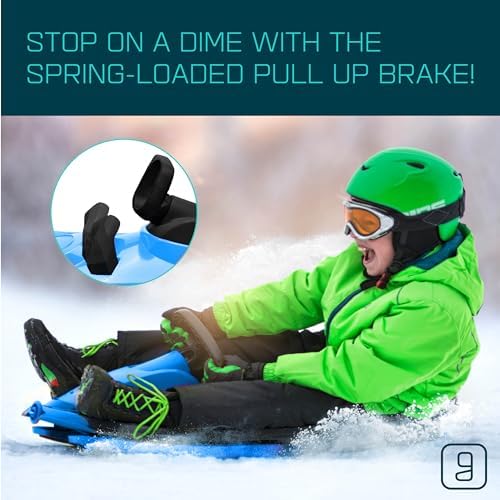Snow Sled for Kids, Adults - Toboggan Sled, Easy Turning Steering Wheel, Anti-Slip Seat, Pull Up Brake, Durable Plastic Sled, Lightweight, Snow Sleds, Age 3+ 260 lbs