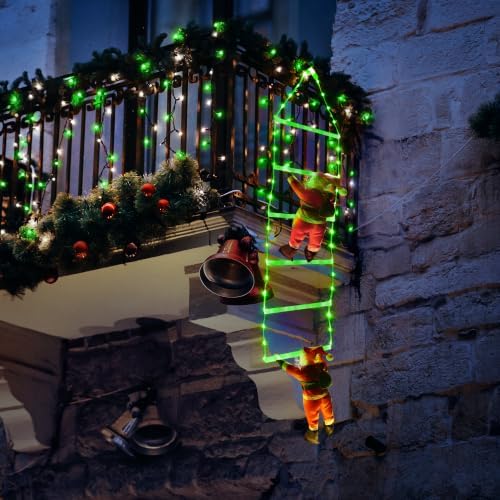 Toodour LED Christmas Light - 2.5FT Christmas Decorative Ladder Lights with Santa Claus, Xmas Decorations Light for Indoor Outdoor, Window, Garden, Home, Wall, Xmas Tree Decor - Green