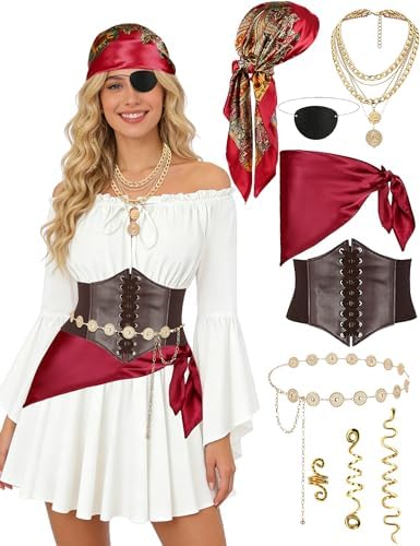 Women Pirate Costume Set Halloween Dress Outfit with Accessories