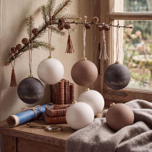 RoundFunny 8 Pcs 6 Inch Electroplated Christmas Ornaments, Vintage Neutral