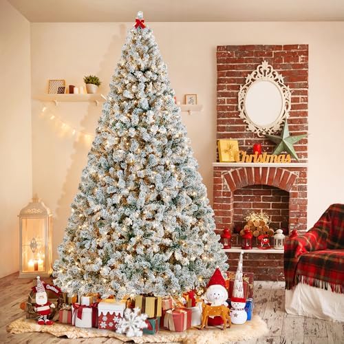 Yaheetech 9ft Pre-Lit Snow Flocked Artificial Christmas Tree, 900 Lights