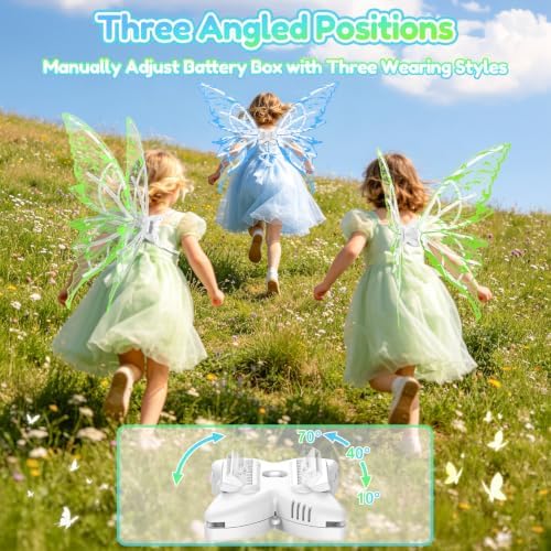 Light Up Fairy Wings for Girls, 2 Packs Electric LED Butterfly Wings Fairy Costume, Fairy Wings Kids Dress Up Toys, 3 Wearing Styles Pretend Play Toys for Halloween Christmas Birthday Gifts Ages 3+