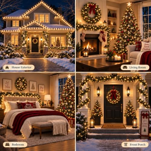 OZS Connectable 2-Pack 164Ft 400LED Christmas String Lights, Warm White