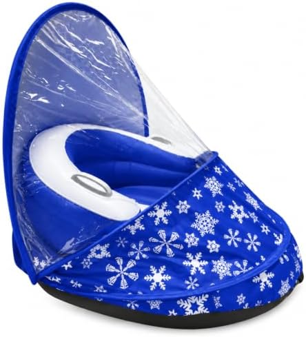 Sosation Inflatable Toddler Snow Sled with Safety Strap and Removable Weather Shield Windproof, Kids Sled with 3-Sided Protection, Kids Snow Tube for Skiing & Sledding Outdoor