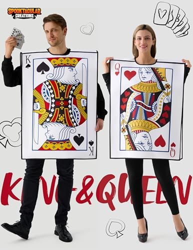 Spooktacular Creations 2 Pcs Adult Couple King & Queen Playing Card Costume for Halloween Costume Cosplay Party, Trick or Treating White