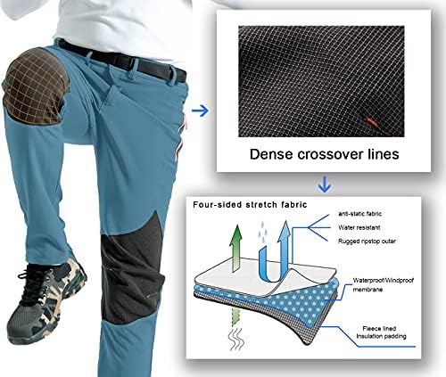 Mens Snow Ski Waterproof Softshell Snowboard Pants Outdoor Hiking Fleece Lined Zipper Bottom Leg