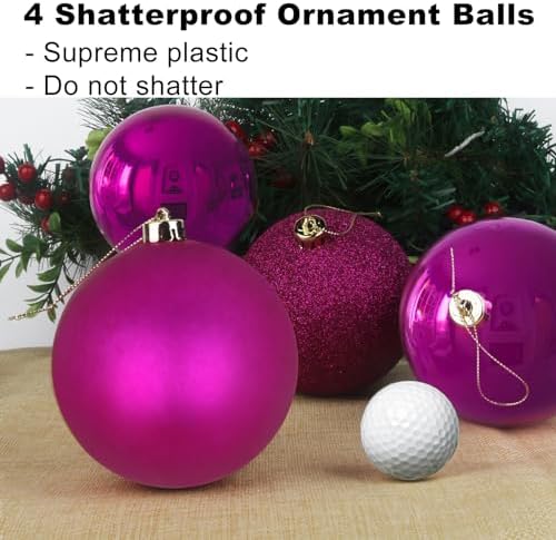 Fuchsia 4.0" X Large Christmas Balls - Christmas Tree Decoration Ornaments Shatterproof Hanging Balls for St Patrick's Day Easter Valentine Decorations Set of 4pcs Hot Pink Ornaments
