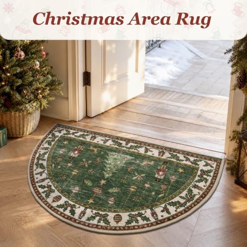 Engiw Christmas Rug 2x3 Half-Circle Area Rug, Washable Non-Slip, Soft Low Pile Carpet, Christmas Decorations for Living Room, Bedroom, Kitchen, Hallway, Entryway and Under Christmas Tree