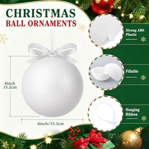 Weysat 12 Pack Large Christmas Plastic Ornaments Yard Tree,White,6 Inch