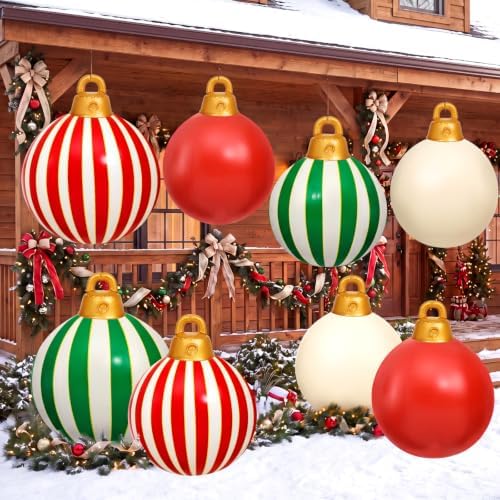 Jetec 8 Pcs Giant Christmas Inflatable Ball Outdoor 24" 16" Stripe Ornament
