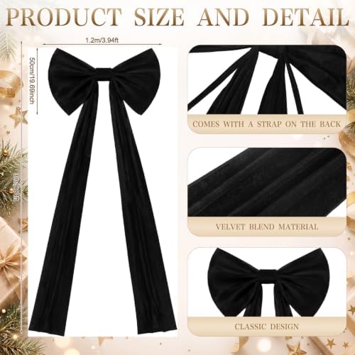 118 x 47 Extra Large Christmas Black Velvet Bows Outdoor