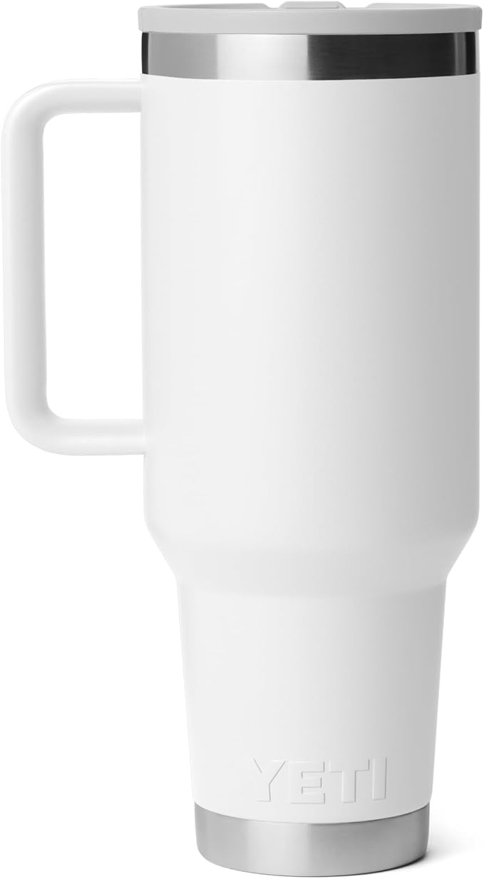 YETI Rambler 40 oz Travel Mug with Flip Straw Lid – Stainless Steel, Vacuum Insulated, Leakproof, Cup Holder Friendly, White