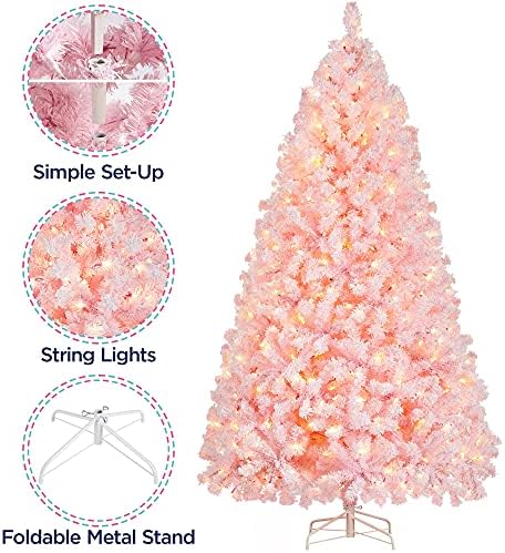 Yaheetech 7.5ft Pre-Lit Pink Artificial Christmas Tree with 550 Lights