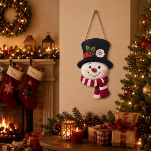 Christmas Decorations - Winter Snowman Wooden Welcome Sign for Front Door