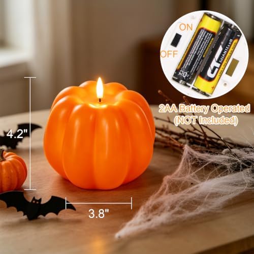Wondise Orange Fall Decorations Real Wax Pumpkin Candles with Remote Timer