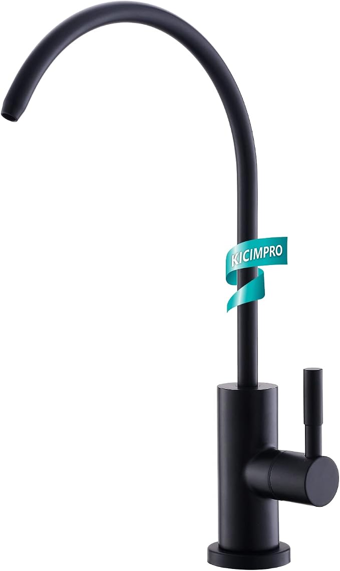 Kicimpro Stainless Steel Matte Black Finish RO Faucet Kitchen Water Filter Faucet for 0.59-1.37 Inches Sink Holes, 10.3 Inches Height Bar Sink Faucet | Lead-Free SUS304, 360 Swivel, Fits 1/4 & 3/8 RO Connectors, Leak-Proof Seal