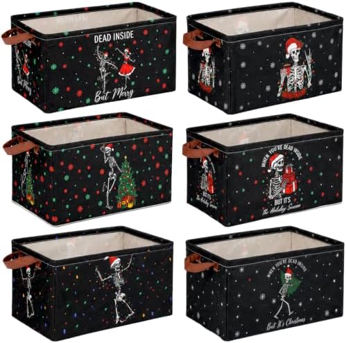 CHENGU 6 Pack Christmas Storage Bin Collapsible Christmas Skeleton Basket