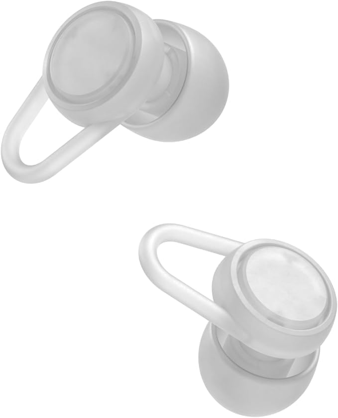 Hears Plus Ear Plugs for Noise Reduction - Patented Reusable Concert Earplugs, 25dB SNR Sound Reduction, Hypoallergenic for Musicians, Motorcycle and Sleeping with 4 tip Sizes - Clear Glass