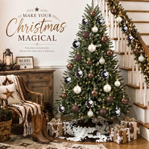Lunmon 64 Pcs Cow Christmas Ball Ornaments Western Cowboy Xmas Bauble