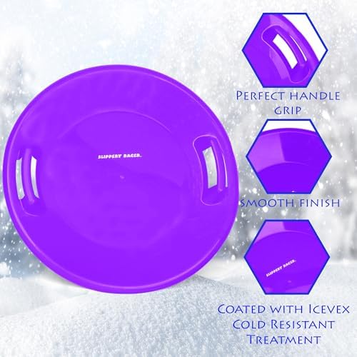 Slippery Racer Heavy-Duty Cold Resistant Downhill Pro Adults and Kids Plastic Outdoor Winter Saucer Disc Snow Sled with Handles
