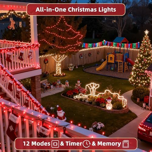 300LED 75FT Valentines Lights Indoor, LED Valentines Decoration Lights with 12 Modes & Timer Memory, Dimmable Plug in Waterproof LED Xmas Light for Yard Trees Wedding Party Holiday Red