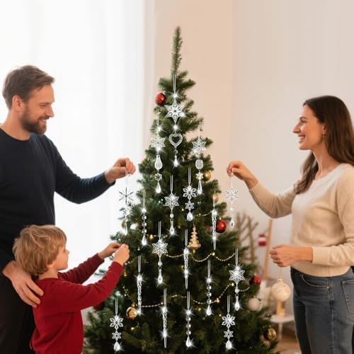 21Pcs Christmas Decorations for Xmas Tree Decor Clear Crystal Ornaments