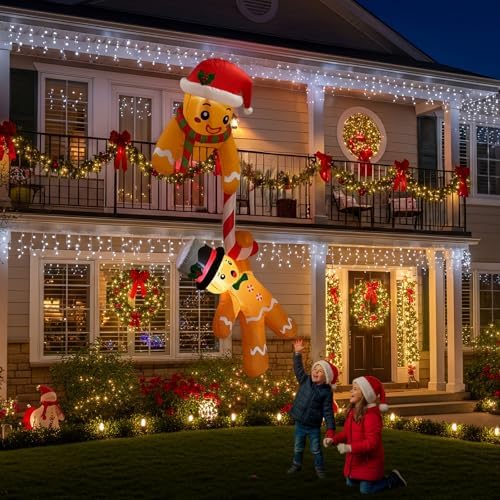 OurWarm 7FT Christmas Inflatable Outdoor Decoration, Climbing Gingerbread Inflatable Christmas Blow Up Yard Decorations with LEDs, Outdoor Christmas Inflatables for Indoor Roof Tree Lawn Xmas Decor