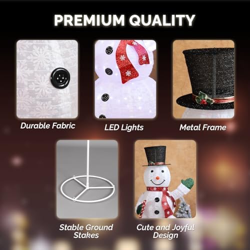 VINGLI 6FT Lighted Snowman Holding Candy Cane Christmas Yard Decorations, Prelit Pull Up Snowman with 210 White LED Lights, Outdoor Lighted Xmas Yard Decorations for Lawn Garden Porch Indoor Décor