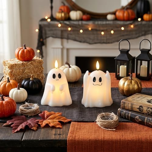 Wondise Spooky Ghost Halloween Flameless Candles with 6hrs Timer