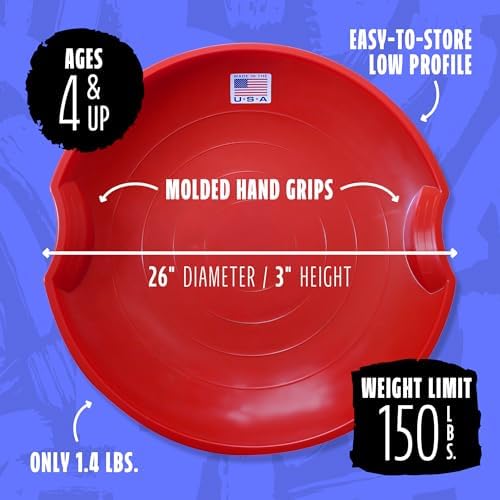 Flexible Flyer 26” Flying Saucer Sled Multipack - Plastic Snow Sleds with Hand Grips, Heavy Duty Snow Discs for Kids, Adults, Schools, Camps & Daycares
