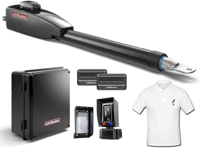 Liftmaster LA400PKGUL Swing Gate Opener Kit - Also Includes (2) 811LM Remotes, Battery Backup, Receiver & Photocell, Gate Sensor, and SMFE Cotton Installer Shirt