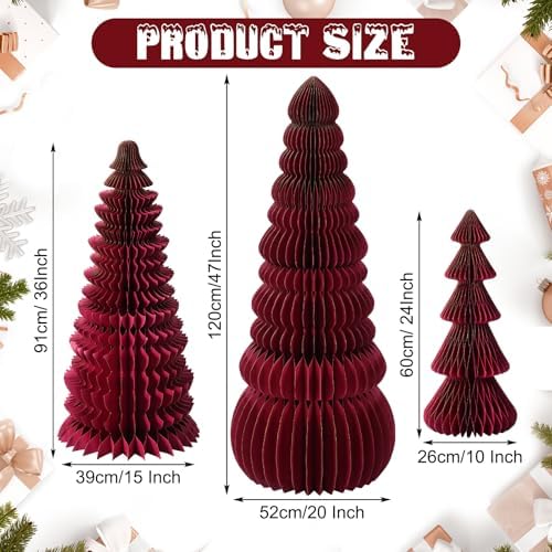 3 Pcs Large Honeycomb Christmas Tree,Classic,Burgundy