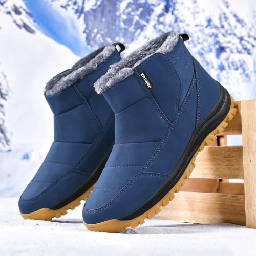 Jakcuz Plus Size Men's Water Resistant Winter Snow Boots with Warm Faux Fur
