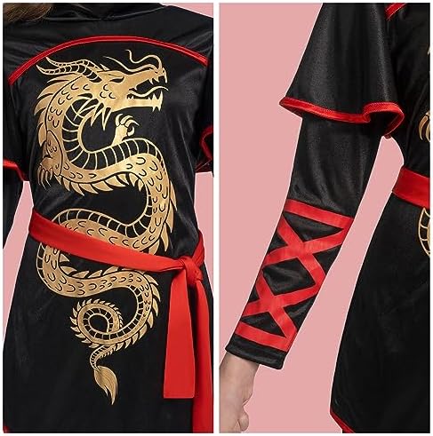 Spooktacular Creations Black and Red Ultimate Ninja Dragon Costume Set for kids, Girls, Halloween Dress Up