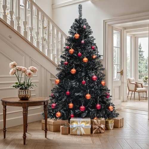 YITAHOME 6ft Black Halloween Artificial Christmas Tree with 818 Branch Tips