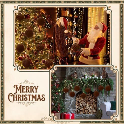 Civaner 8 Pcs Large Velvet Christmas Ball,6 Inch,Dark Brown