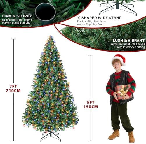7FT Christmas Tree with Light,Artificial Xmas Tree for Christmas Decoration
